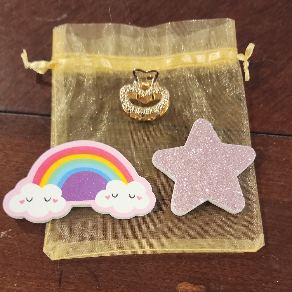 Glittery Pink Star and Rainbow Kids Accessories Set nail filer
